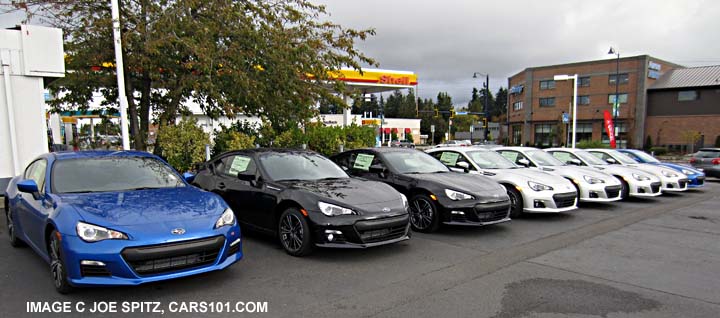 row of 2013 Subaru BRZs