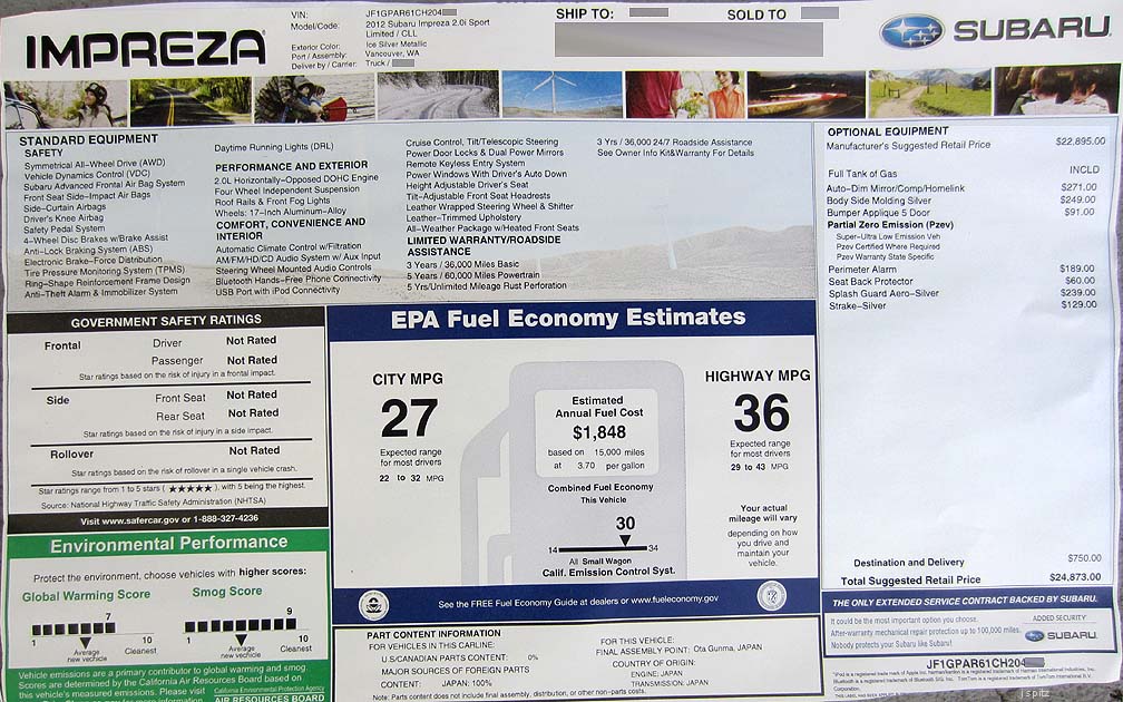 2012 impreza sport limited window price sticker