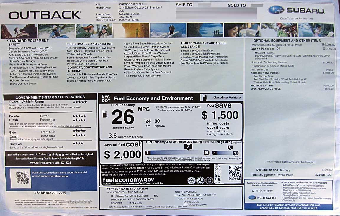 2014 subaru outback with accessory value package