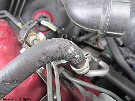 rodent chew marks on the subaru power steering hose