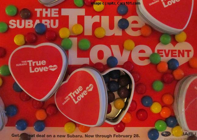 2013 Subaru True Love Event heart shaped tins with candy