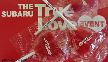 red heart shaped lollipops, 2014 Subaru True Love Event