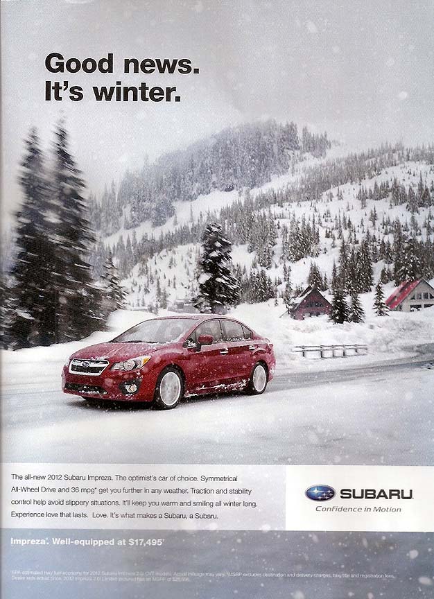 2012 Impreza magazine ad- Good news, its winter