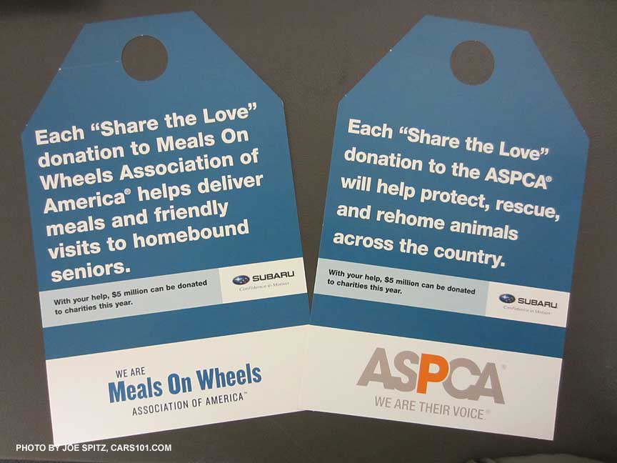 mirror hang-tags, 2012 subaru ASPCA, Meals On Wheels share the love event