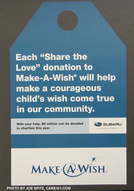 2012 subaru shre the love advertising mirror dangler, make-a-wish