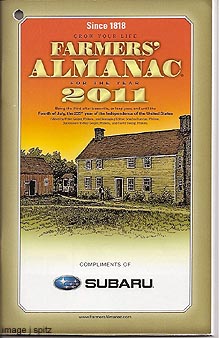 The March 2011 Farmer's Almanac give-away, 'compliments of Subaru.