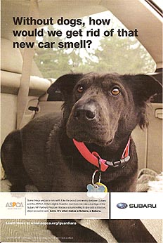 Subaru ad for the ASPCA: without dogs how would we get rid of the new car smell