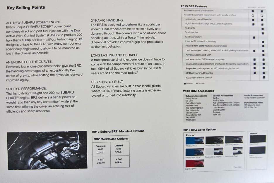 early 2013 brz dealer brochure