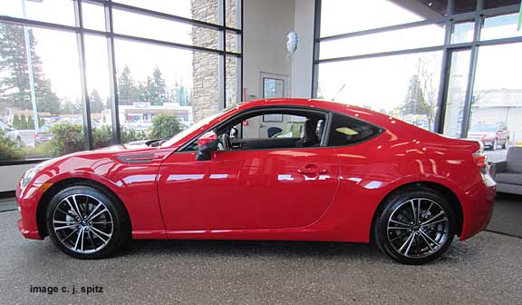 2013 lightning red brz, side view