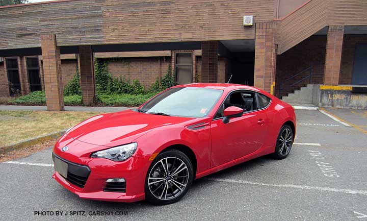 3/4 view subaru brz, lightning red