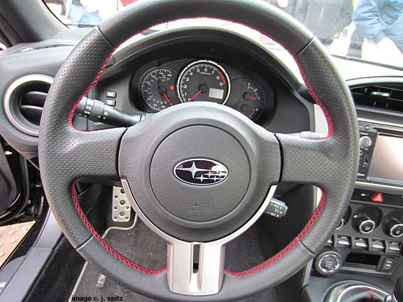 brz steering wheel, leather with red stitching