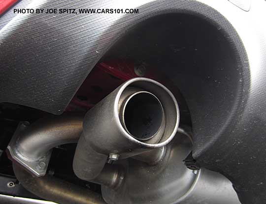 2014 and 2013 Subaru BRZ dual exhaust tips, left side shown