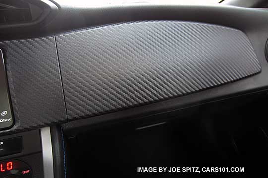 close-up of the BRZ series.blue large pattern carbon fiberlike dash trim, passenger side