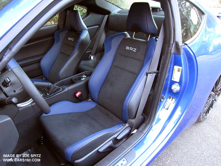 2015 BRZ series.blue interior has blue leather bolsters and headrests, alcantara seating surface