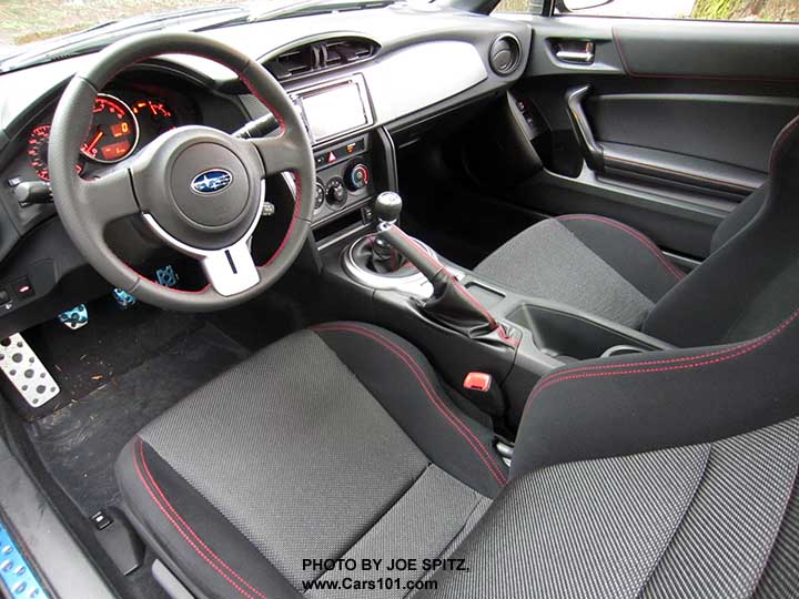 2015 Premium Subaru BRZ interior, cloth seats, manual heater a/c controls