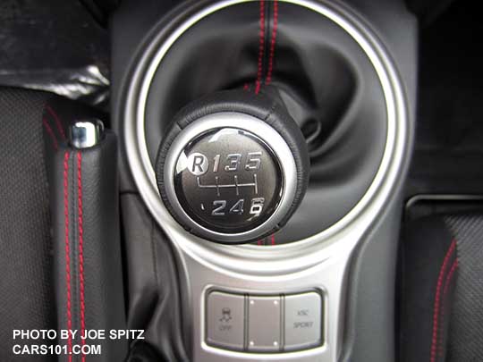 2015 Subaru BRZ manual transmission stick shift knob, 6 speeds, Premium model shown