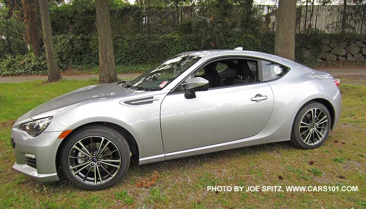 2015 Subaru BRZ, no rear spoiler. Ice silver shown