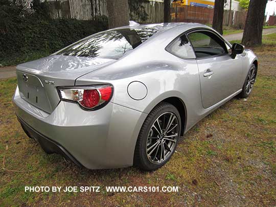 rear view 2015 Subaru BRZ, no rear spoiler. Ice silver shown