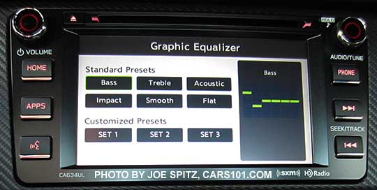 new for 2016 BRZ- 6.2" audio system. Music tone 6 band graphic equalizer adjustment screen shown