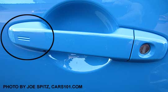 2016 BRZ Limited and Series.HyperBlue door handle with keyless entry rub-to-lock hotspot  shown circled