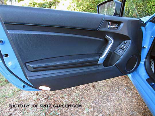 2016 Subaru BRZ driver's door panel. Series.HyperBlue shown with blue stitching