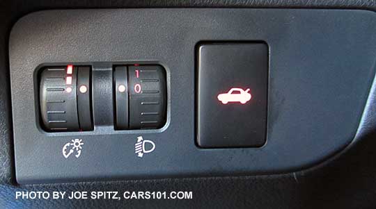 2016 Subaru BRZ driver controls wotj dash light adjustment, headlight aiming dial,  trunk opener