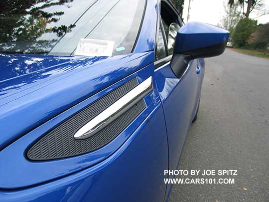 Optional 2016 Subaru BRZ chrome fender trim, on a WR Blue Limited
