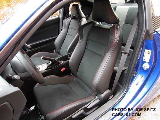 2016 BRZ Limited front seats- black alcantara seat surface, leather bolsters, red stitching