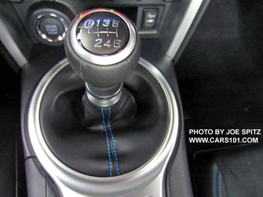2016 BRZ 6 speed manual transmission shift knob. Series.Hyperblue shown with blue stitching