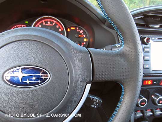 closeup of the dimpled steering wheel 2016 BRZ Series.HyperBlue