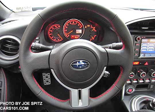 2016 Subaru BRZ Limited leather wrapped steering wheel, red stitching