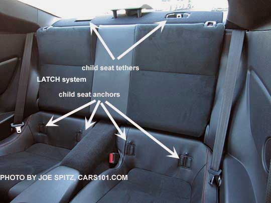 diagrammed 2017 Subaru BRZ lower anchor and upper tether child seat LATCH system