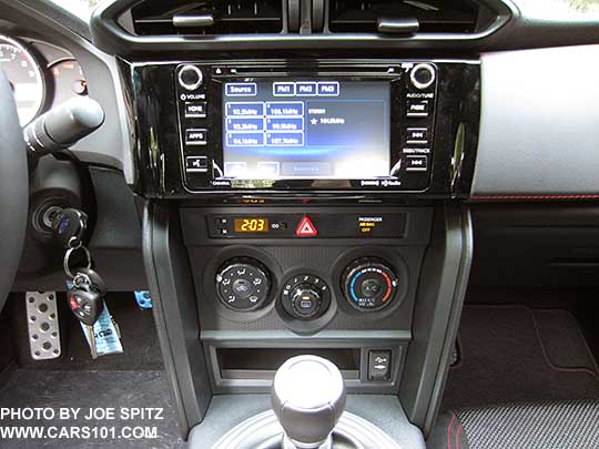 2017 Subaru BRZ Premium black console side trim, manual heater/ac controls, 6.2" audio system,