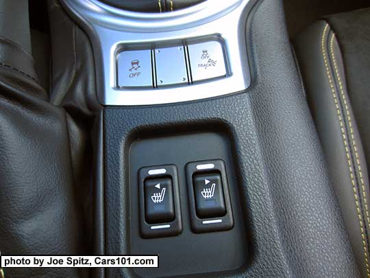 2017 Subaru BRZ Limited and Limited Series.Yellow center console with heated seat buttons and traction control buttons