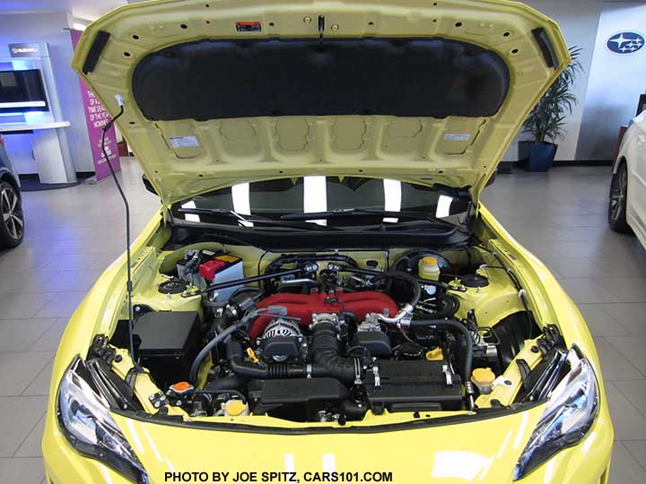 2017 Subaru BRZ engine, manual transmission models have new for 2017 textured red, heat diffusing intake. Limited series.yellow shown