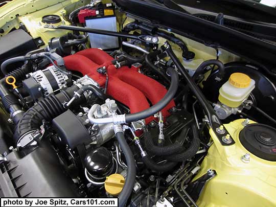 2017 Subaru BRZ engine, manual transmission models with new for 2017 red, heat diffusing intake. Limited series.yellow model shown