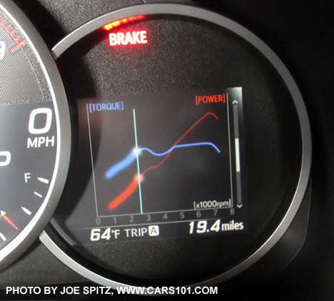 2017 Subaru BRZ Limited dashboard digital performance gauge RPM torque and horsepower gauge