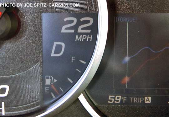 2017 Subaru BRZ Limited digital speedometer with either miles or kilometer km, showing miles. The setting button is to the left of the gauges.