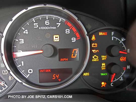 2017 Subaru BRZ Premium gauges at engine start with warning and engine check lights