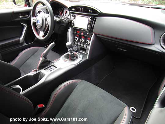 2017 Subaru BRZ Limited interior, black alcantara seating from passenger side, manual transmission,