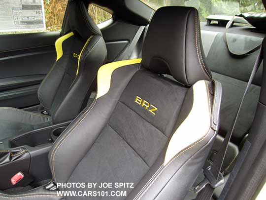 2017 Subaru BRZ Limited Series.Yellow interior front seat. Black alcantara and Charlesite Yellow bolster, seatback logo, door accents, and stitching. Only 500 Series.Yellow made