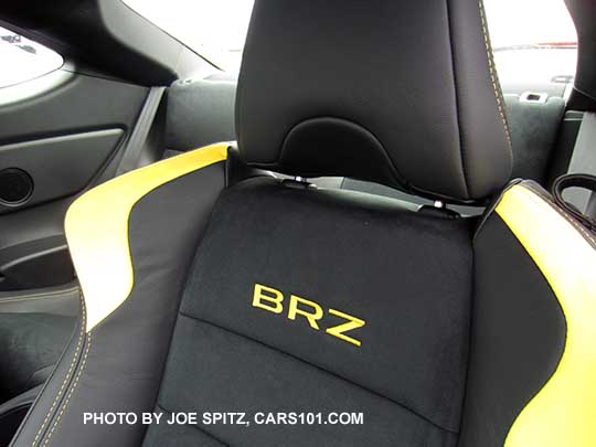 2017 BRZ Limited Series.Yellow front seat logo and upper bolsters are charlesite yellow.