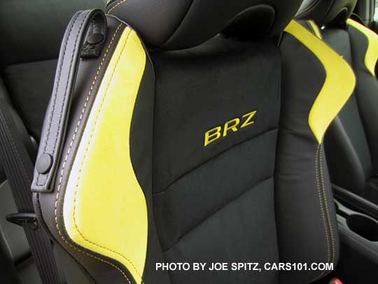 2017 BRZ Limited Series.Yellow black alcantara front passenger seat with charlesite yellow logo and upper bolsters