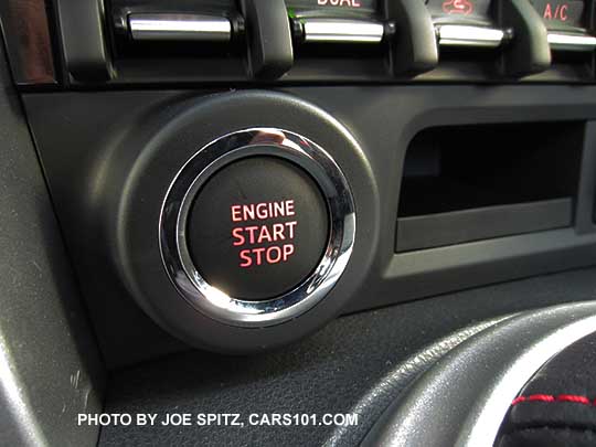 2017 BRZ Limited  has a gray, illuminated pushbutton start button