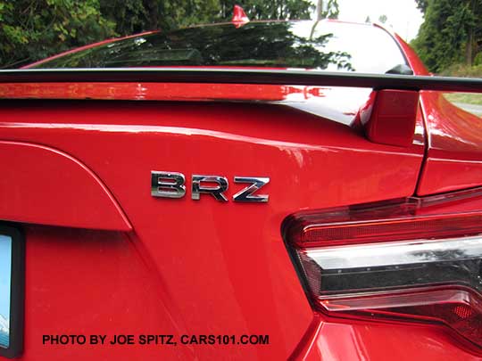 2017 BRZ rear logo and spoiler, pure red car