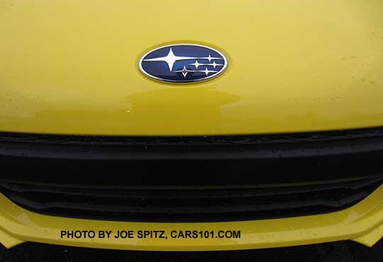 front subaru Pleaides logo on a 2017 BRZ Limited Series.Yellow