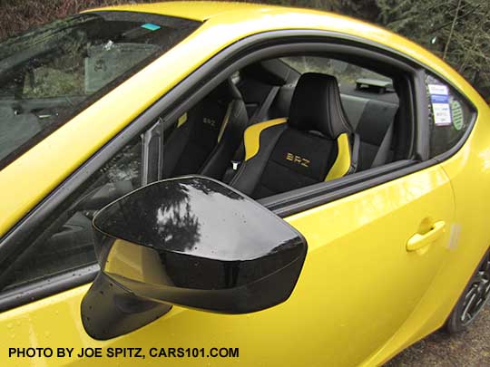 gloss black upper and matte black lower side mirror 2017 Subaru BRZ Limited Series.Yellow