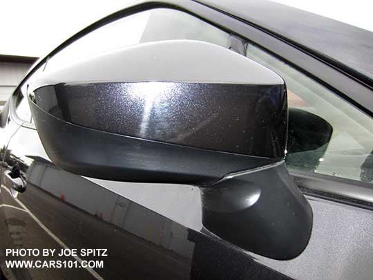 closeup of a 2017 Subaru BRZ outside mirror with body colored upper and black lower on all models except Series.Yellow with gloss black upper.
