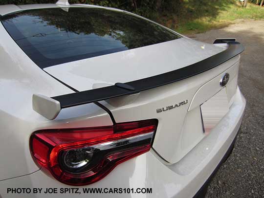 the 2017 Subaru BRZ rear spoiler, shown on a crystal white Limited