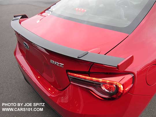 2017 BRZ black rear spoiler with body colored tips and supports. Pure red color
